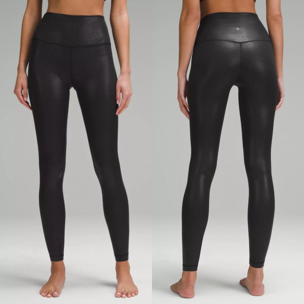 Lululemon Align High Rise Pant 28" Shine Black Foil Leggings Athletic Size 8